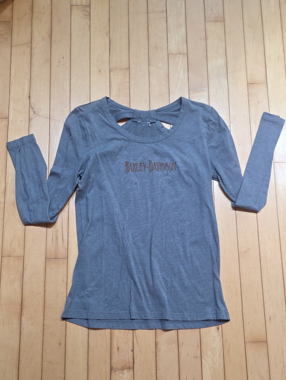Harley-Davidson Women's Long Sleeve Crew Top in Slate Blue with Chest Logo